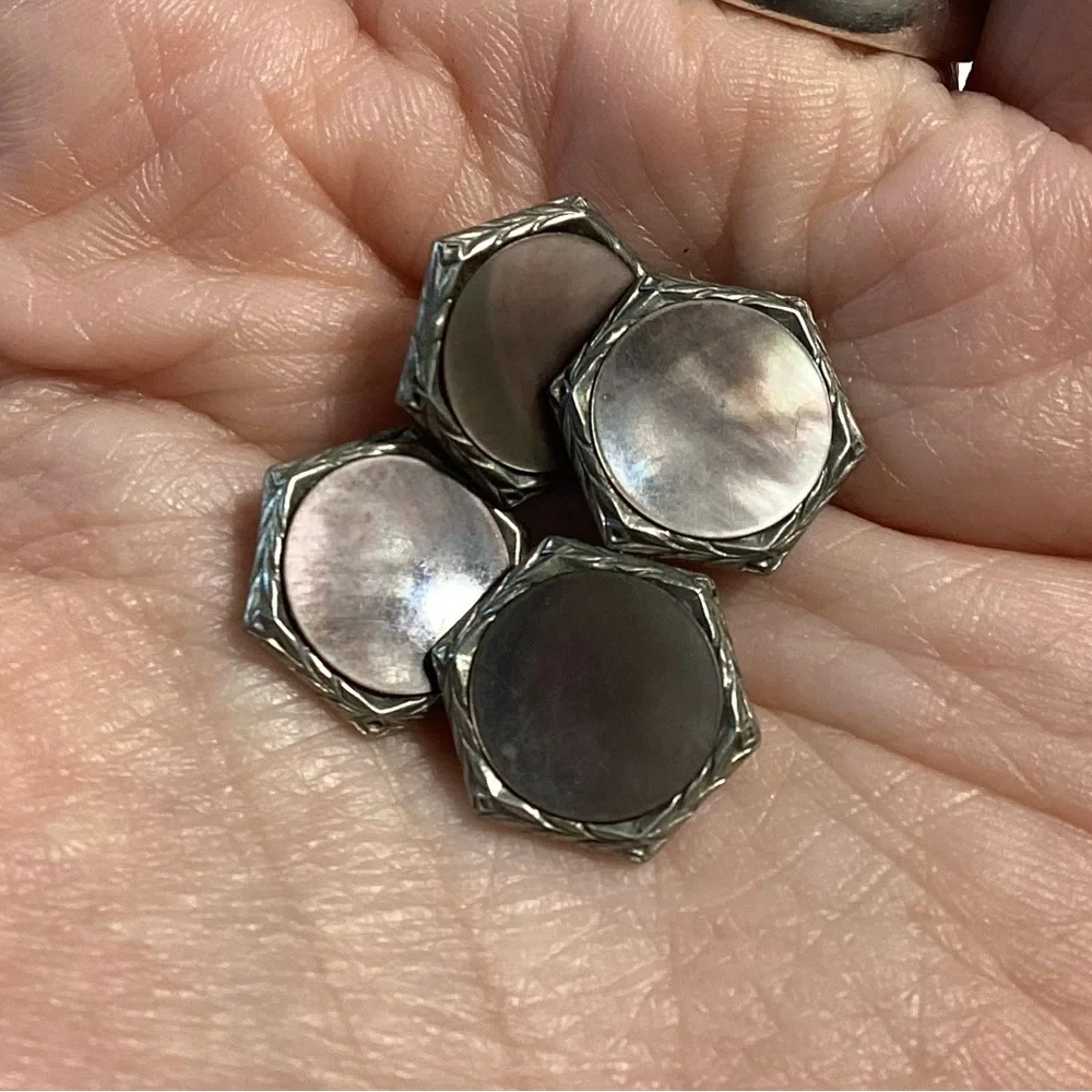 Art Deco Gold Plate Vintage MOP Abalone Cufflinks Lot Of 3